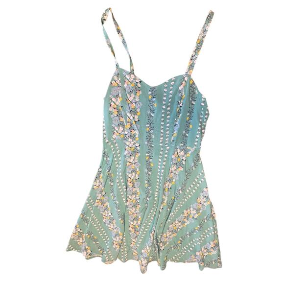 Old Navy Green, Pink Yellow Flowers Ruched Back Spaghetti Strap XS Slip Dress - Picture 2 of 3